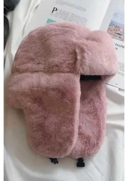 Soft Pembe Peluş Kulaklı Klipsli Bere Pilot Şapka fiyatları