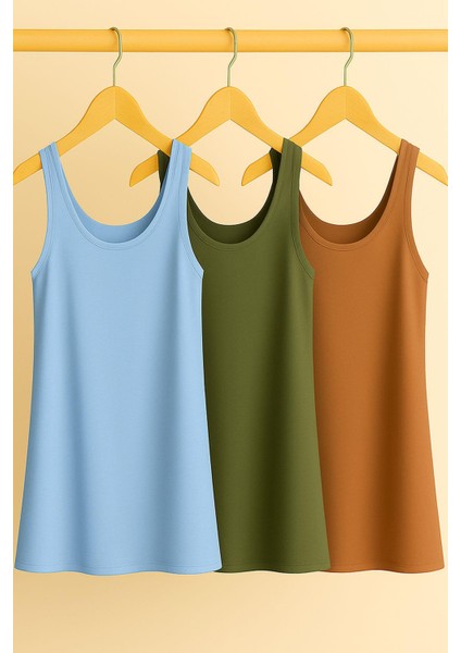 3 Adet A Kesim Rahat Kalıp Basic Kalın Askılı Atlet Tişört