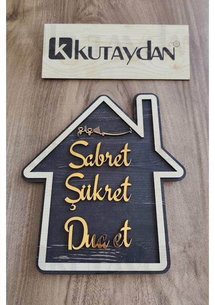 Gold Rengi Sabret Şükret Dua Et 2d Mdf Lazer Kesim Kapı ve Duvar Süsü indirimleri