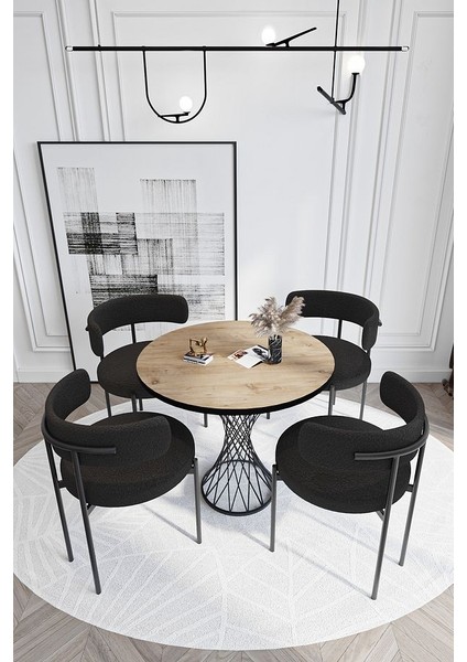 Metal Teddy Sandalye 90X90 Yuvarlak Kum Saati Ayak Mutfak Masası Takımı Yemek Masası Takım