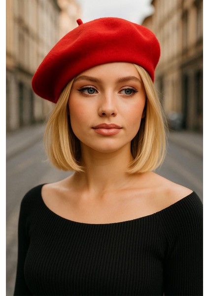 Kırmızı Fransız Ressam Keçe Bere Şapka