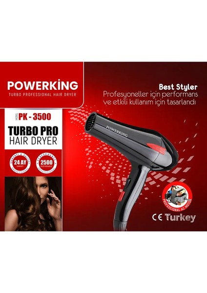 Powerking Profesyonel Turbo Fön Makinası Saç Düzleştirici Şekillendirici Saç Kurutma Makinesi 2 Kademeli modelleri