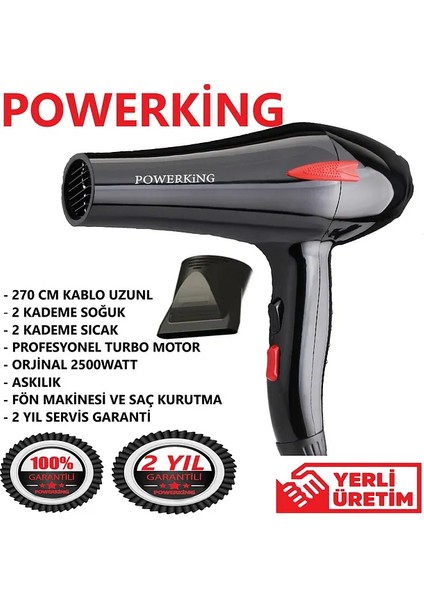 Powerking Profesyonel Turbo Fön Makinası Saç Düzleştirici Şekillendirici Saç Kurutma Makinesi 2 Kademeli fırsatları