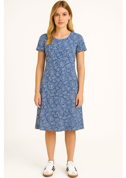 Dökümlü Rahat Kalıp Günlük Penye Kumaş Elbise