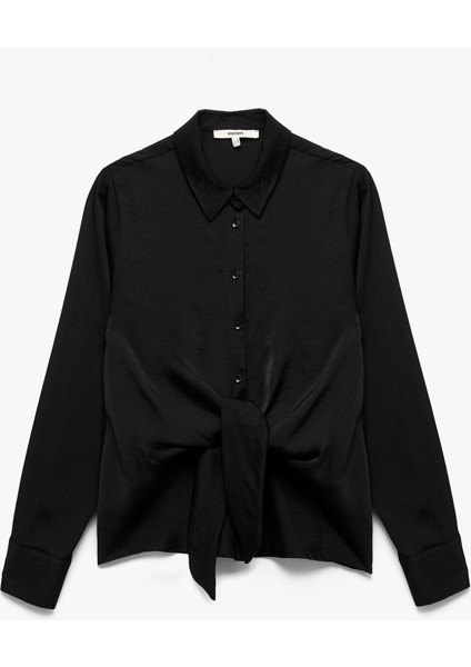 Aerobin Kumaş Uzun Kollu Önden Bağlama Detaylı Saten Gömlek fırsatları