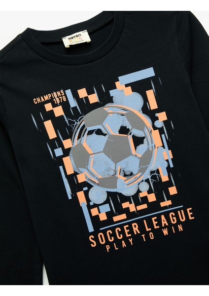 Pamuklu Uzun Kollu Bisiklet Yaka Baskılı Tişört modelleri