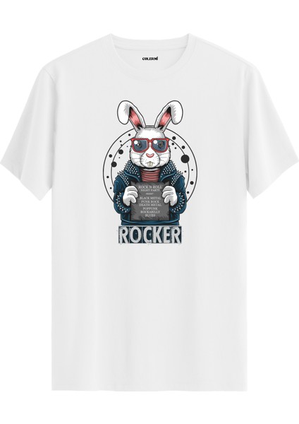 Rocker Tavşan Baskılı %100 Pamuk Tişört