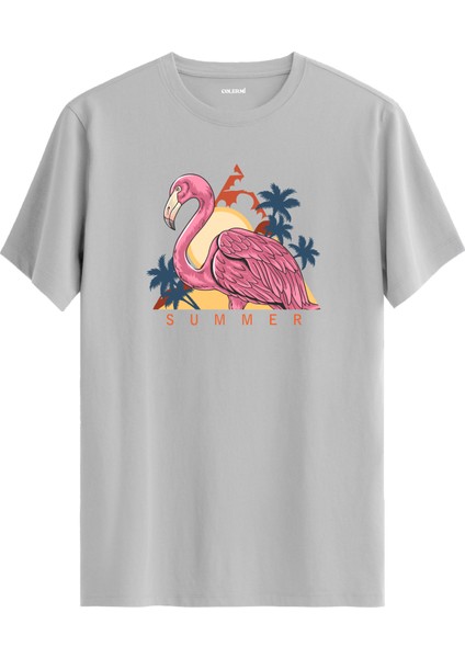 Flamingo Summer Baskılı %100 Pamuk Tişört