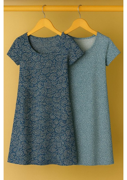 2 Adet Dökümlü Rahat Kalıp Günlük Penye Kumaş Elbise