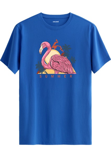 Flamingo Summer Baskılı %100 Pamuk Tişört
