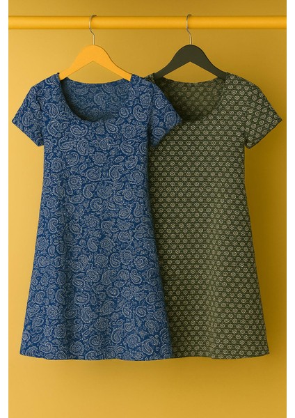 2 Adet Dökümlü Rahat Kalıp Günlük Penye Kumaş Elbise