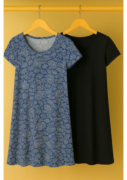 2 Adet Dökümlü Rahat Kalıp Günlük Penye Kumaş Elbise