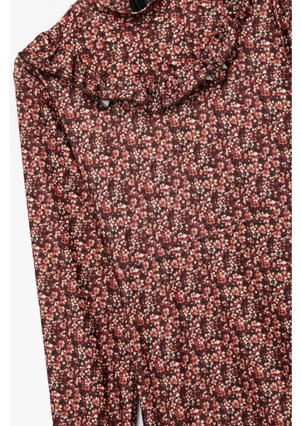 Slim Fit Fırfırlı Uzun Kollu Bisiklet Yaka Çiçekli Mini Elbise modelleri