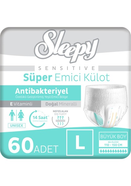 Sensitive Antibakteriyel Emici Külot Large 30X2 60 Adet