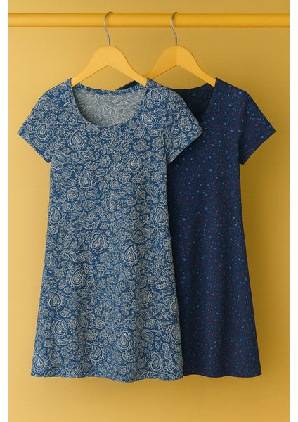 2 Adet Dökümlü Rahat Kalıp Günlük Penye Kumaş Elbise