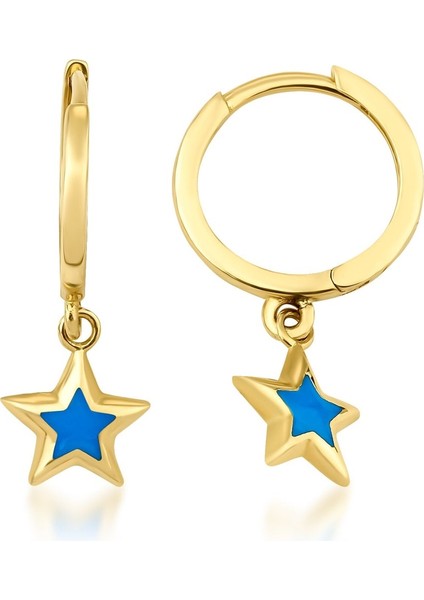14 Ayar Altın Mavi Mineli Yıldız Küpe