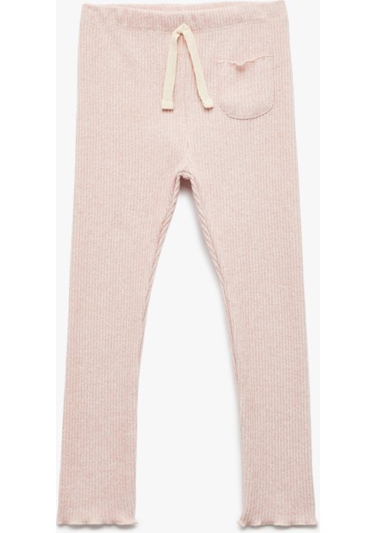 Cep Detaylı Beli Bağcıklı Viskon Karışımlı Ribanalı Tayt