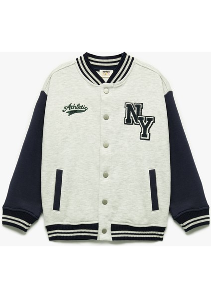 Nakışlı Çıtçıt Kapamalı Uzun Kollu Bomber Kolej Ceket