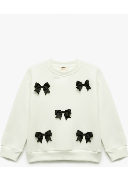 Fiyonklu Bisiklet Yaka Şardonlu Uzun Kollu Sweatshirt