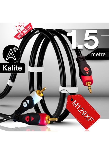 M129XF Rca Kablosu/1,5 Metre-3.5mm/aux Ses Kablosu-2rca Ses Kablosu-Ses Sistemi Uyumlu