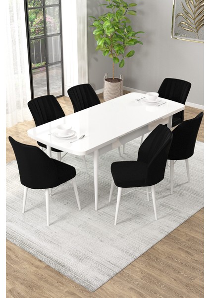 Arel Beyaz 80X132 Açılabilir Mdf Masa Yemek Odası Takımı, Mutfak Takımı 6 Adet Sandalye fiyatları