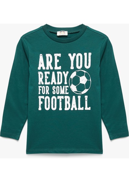 Pamuklu Uzun Kollu Futbol Baskılı Tişört Erkek Çocuk Günlük Stil Bisiklet Yaka