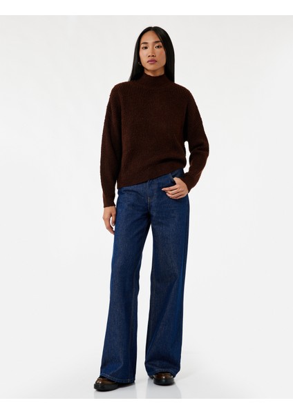 Uzun Kollu Dik Yaka Oversize Triko Kazak modelleri