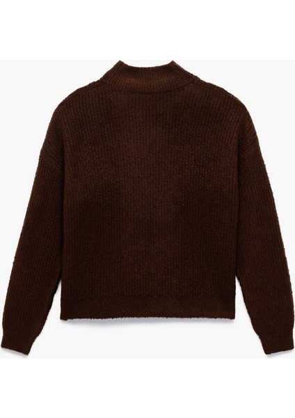 Uzun Kollu Dik Yaka Oversize Triko Kazak