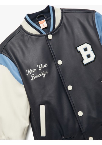 Uzun Kollu Bisiklet Yaka Renk Bloklu Bomber Kolej Ceket modelleri