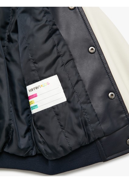 Uzun Kollu Bisiklet Yaka Renk Bloklu Bomber Kolej Ceket fırsatları