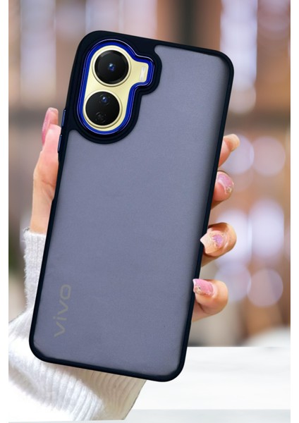 Vivo Y16 4g Kılıf Metal Çerçeve Hassas Butonlu Renkli Buzlu Şeffaf Kapak
