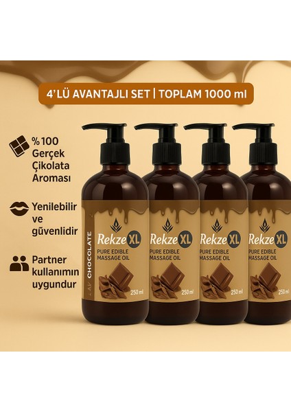 4’li 250 ml Çikolata Aromalı Masaj Yağı – Doğal ve Cilt Dostu fiyatları