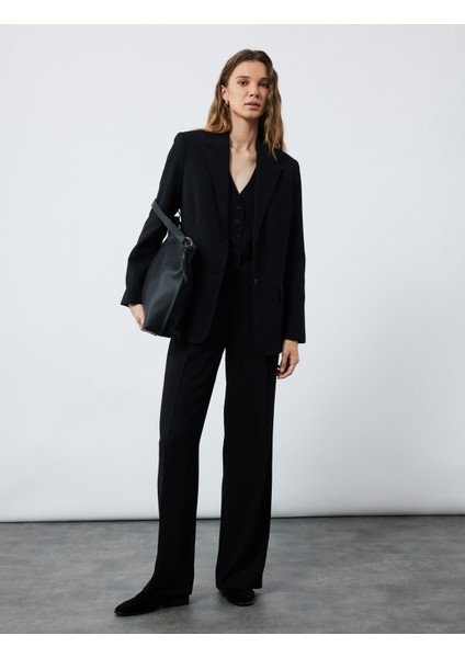 Pile Detaylı Cepli Geniş Paça Uzun Palazzo Pantolon