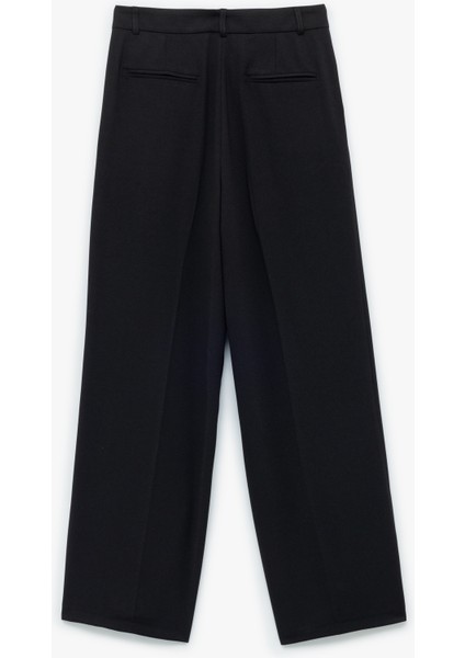Pile Detaylı Cepli Geniş Paça Uzun Palazzo Pantolon