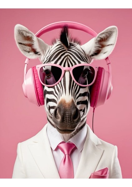 Takım Elbiseli Müzik Dinleyen Zebra Ev Duvar Salon Güzellik Salonu Ofis Dükkan Dekarasyon Kanvas Tablo