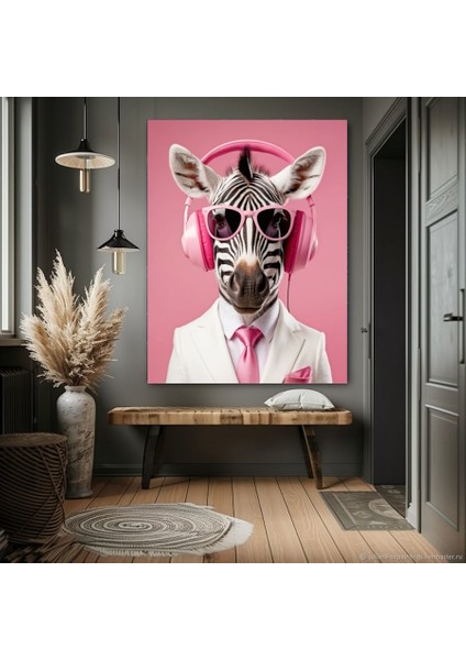 Takım Elbiseli Müzik Dinleyen Zebra Ev Duvar Salon Güzellik Salonu Ofis Dükkan Dekarasyon Kanvas Tablo fiyatları
