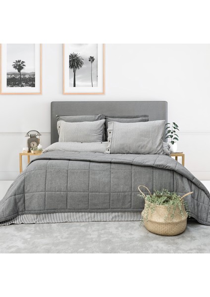 Home Loria Yatak Örtüsü Nevresim Seti 7 Parça-Antrasit