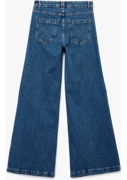 Rahat Kalıp Cep Detaylı Nervürlü Geniş Paça Jean Pantolon - Wide Leg Jeans fiyatları