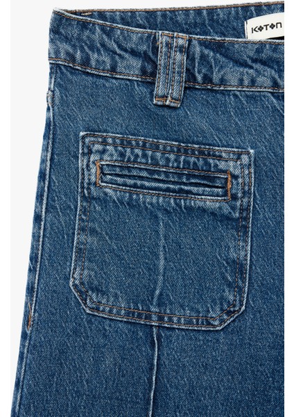 Rahat Kalıp Cep Detaylı Nervürlü Geniş Paça Jean Pantolon - Wide Leg Jeans modelleri