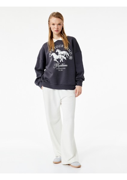 Polo Yaka Uzun Kollu Baskılı Oversize Sweatshirt fiyatları