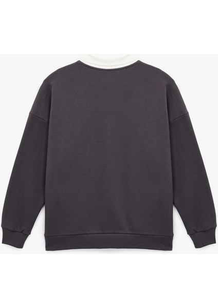 Polo Yaka Uzun Kollu Baskılı Oversize Sweatshirt fırsatları