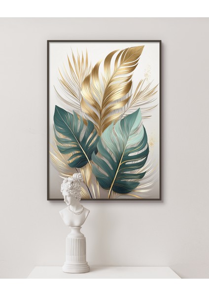 Metal Çerçeveli Gerçek Camlı Tablo , Dijital Baskı, Soyut Tablo, Monstera, Deve Tabanı Çiçeği, Tablo