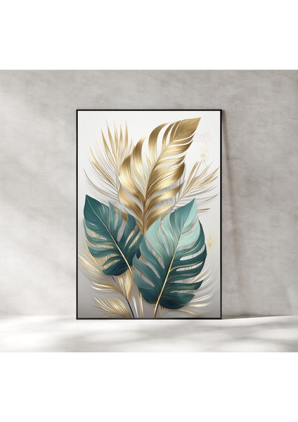 Metal Çerçeveli Gerçek Camlı Tablo , Dijital Baskı, Soyut Tablo, Monstera, Deve Tabanı Çiçeği, Tablo fiyatları