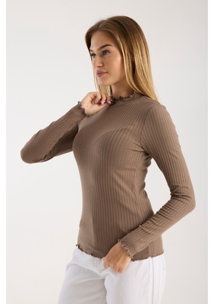Kadın Uzun Kollu Yarım Boğazlı Fitilli Bluz – Esnek ve Konforlu 3005 fiyatları