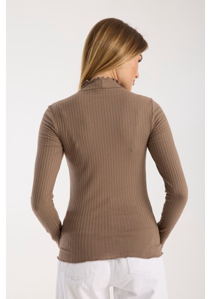 Kadın Uzun Kollu Yarım Boğazlı Fitilli Bluz – Esnek ve Konforlu 3005 modelleri