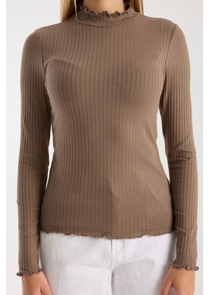 Kadın Uzun Kollu Yarım Boğazlı Fitilli Bluz – Esnek ve Konforlu 3005 fırsatları