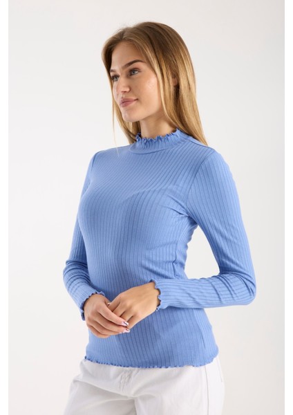 Kadın Uzun Kollu Yarım Boğazlı Fitilli Bluz – Esnek ve Konforlu 3005 fiyatları