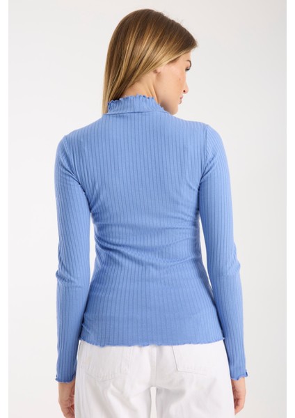 Kadın Uzun Kollu Yarım Boğazlı Fitilli Bluz – Esnek ve Konforlu 3005 modelleri