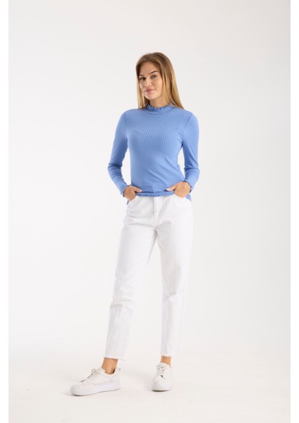 Kadın Uzun Kollu Yarım Boğazlı Fitilli Bluz – Esnek ve Konforlu 3005 indirimleri