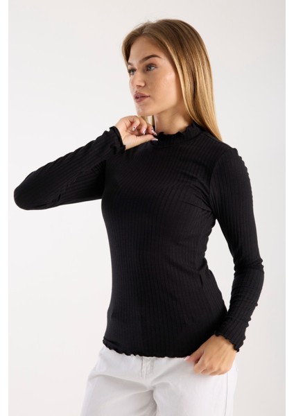 Kadın Uzun Kollu Yarım Boğazlı Fitilli Bluz – Esnek ve Konforlu 3005 fiyatları